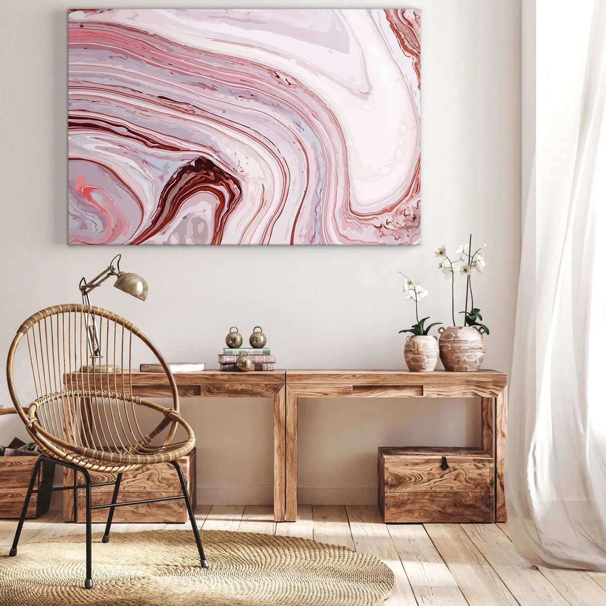 Schilderen op canvas - Abstract patroon in roze en wit - 70x50cm - Rechtdoor, dan rechts naar beneden - Moderne wanddecoratie voor woonkamer en slaapkamer ARTTOR