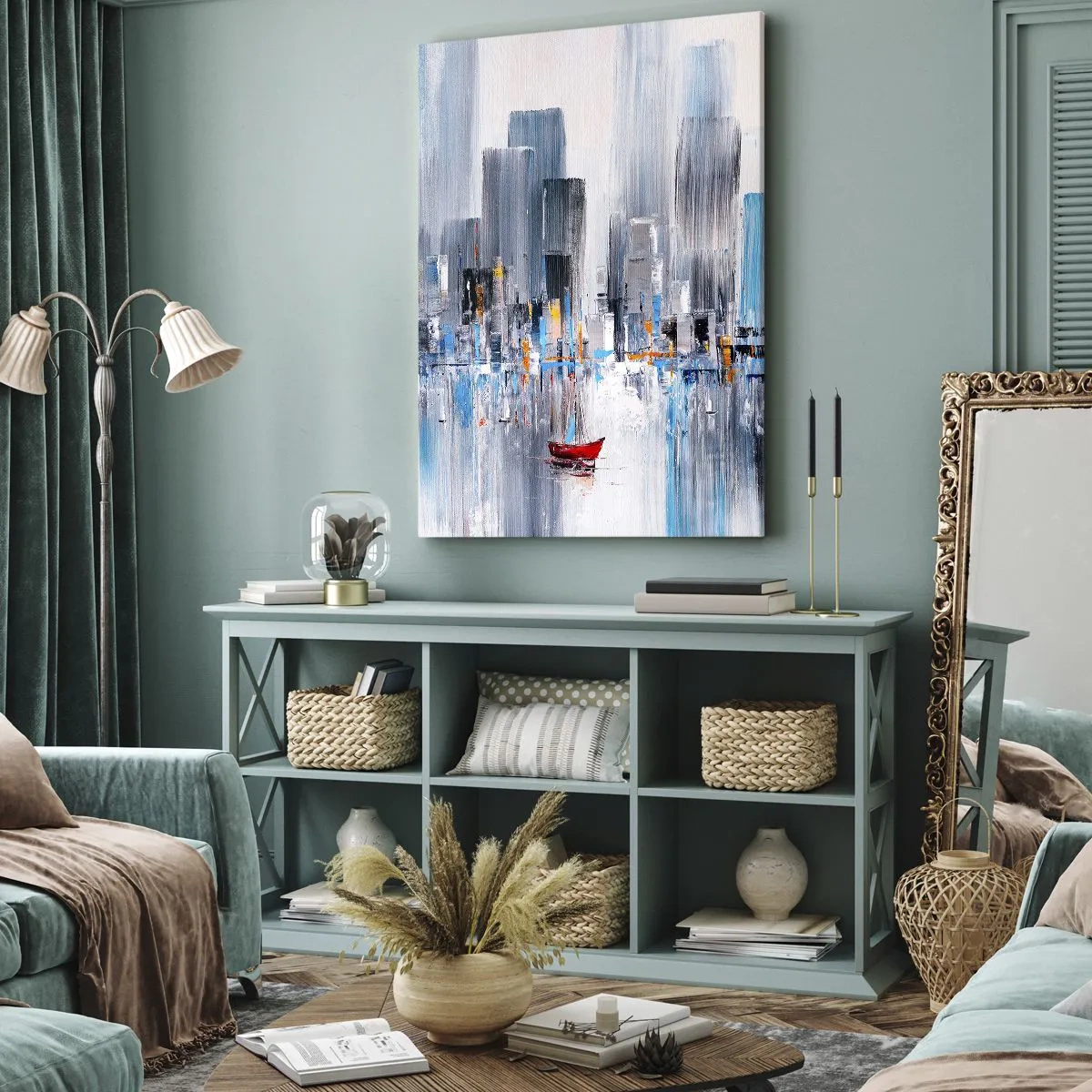 Schilderen op canvas - Een metropool aan de baai - 50x70 cm