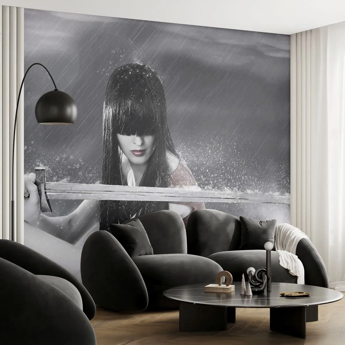 Zelfklevend Fotobehang Deluxe Sticker - Mooi en gevaarlijk - Vrouw, Zwaard, Leger - 250x175 cm