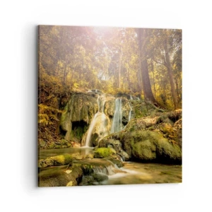 Schilderen op canvas - Boscascade in het groen - 70x70 cm