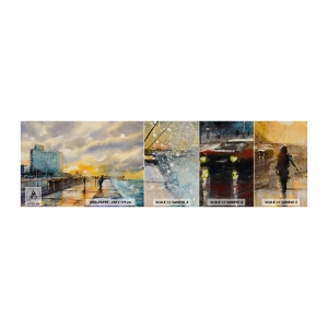 Fotobehang Monster Zelfklevend Deluxe Sticker - Het leven aan de oever - Landschap, Deel, Zonsondergang - 100x30 cm