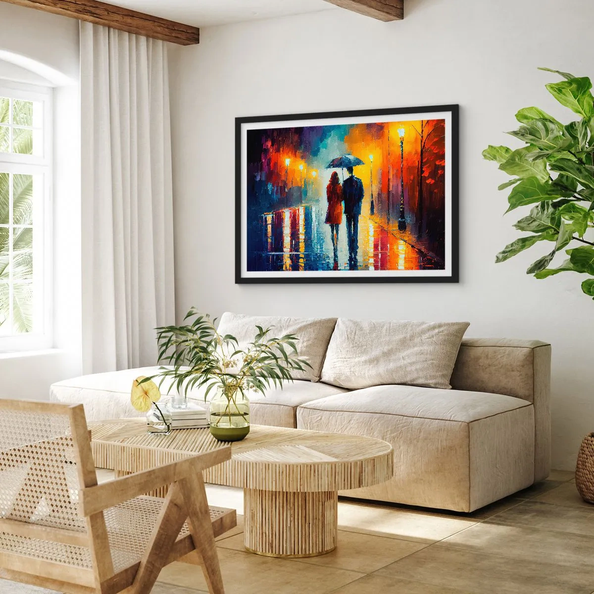 Poster in een zwarte lijst - Samen – een kleurrijke nacht - 70x50 cm