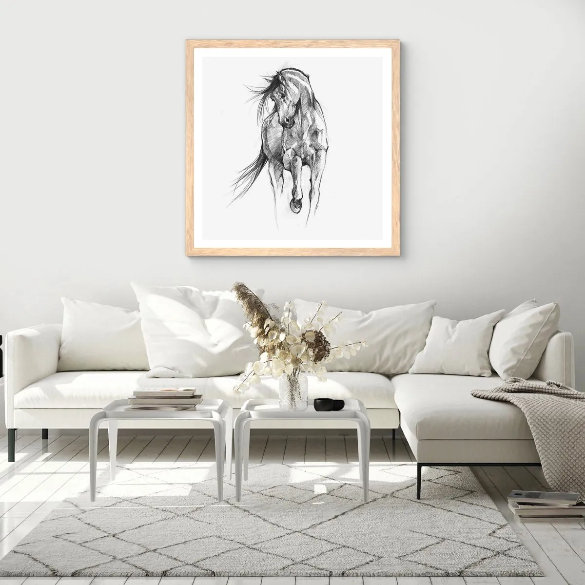 Een poster in een licht eiken lijst - In een sierlijke draf - 60x60 cm