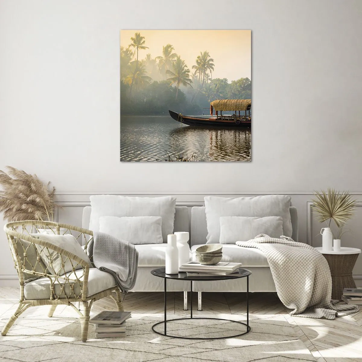 Schilderen op glas - Huis aan de rivier - 40x40 cm