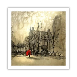 Poster - Een date in de Londense mist - 60x60 cm