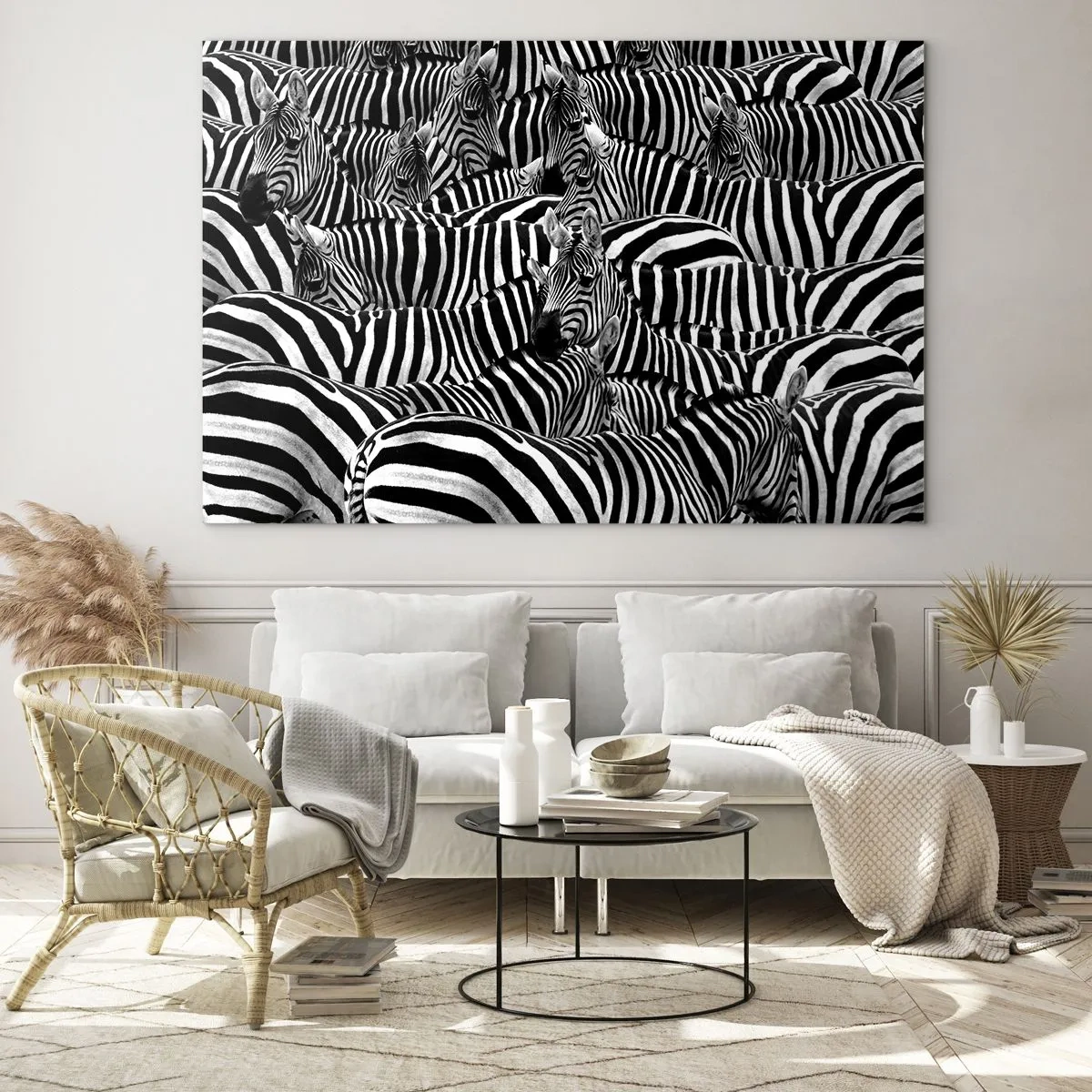 Schilderen op glas - Groepsportret met strepen - 120x80 cm