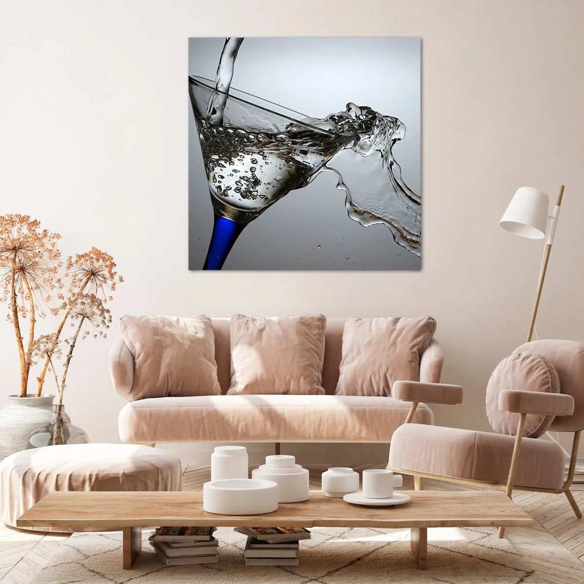 Schilderen op canvas - Kristalwater in kristalglas - 40x40 cm