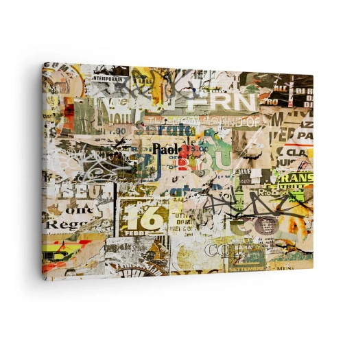 Schilderen op canvas - Een collage van fragmenten uit kranten en posters in een artistieke stijl. - 70x50cm - O, het gebeurt... - Moderne wanddecoratie voor woonkamer en slaapkamer ARTTOR