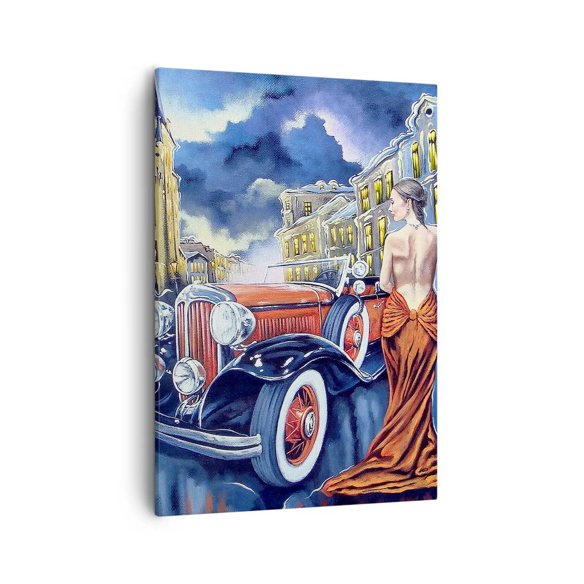 Schilderen op canvas - Nocturne in blauw en koraal - 50x70 cm