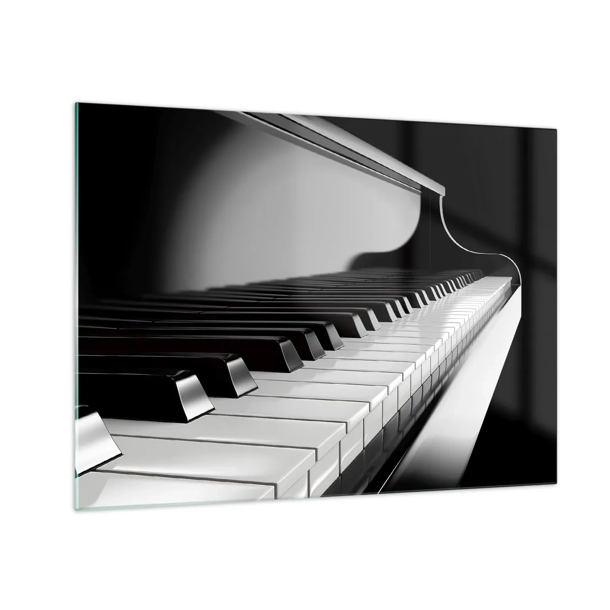 Schilderen op glas - Zwart-wit pianoklavier in perspectief - 70x50cm - Harmonie van vormen en kleuren - Moderne wanddecoratie voor woonkamer en slaapkamer ARTTOR