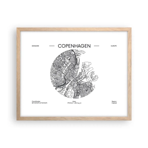 Een poster in een licht eiken lijst - Anatomie van Kopenhagen - 50x40 cm