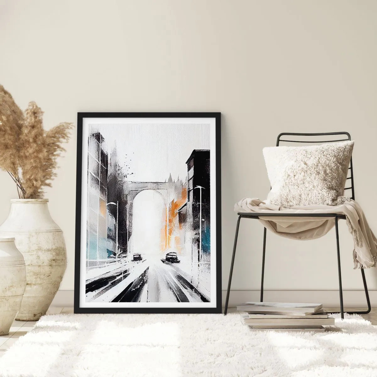 Poster in een zwarte lijst - Abstract stadsgezicht met monumentale boog - 50x70cm - Stadsstudie: architectuur en beweging - Moderne wanddecoratie voor woonkamer en slaapkamer ARTTOR