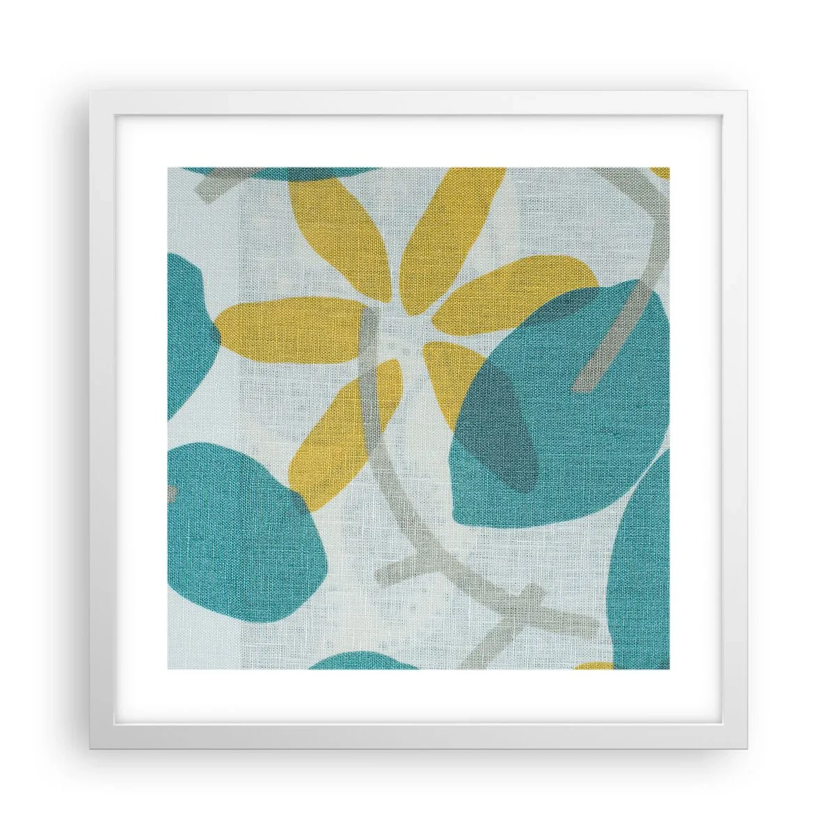 Poster in een witte lijst - Tussen de azuurblauwe bladeren - 40x40 cm