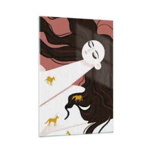 Schilderen op glas - Droom over een gouden paard - 70x100 cm