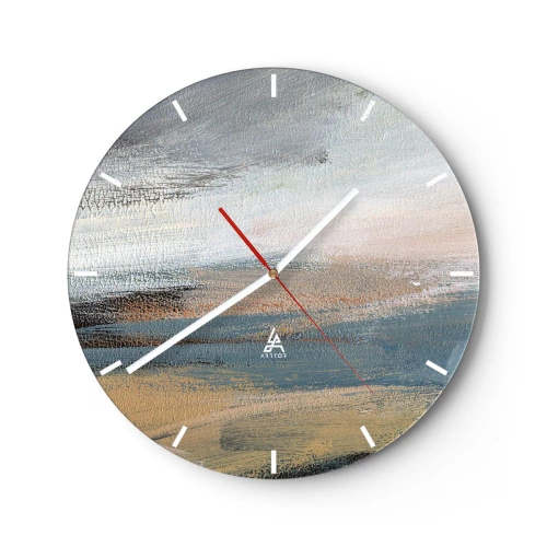 Wandklok - Klok - Een schilderachtige abstractie die lijkt op een landschap in koele tinten. - 30x30cm - Abstractie: noordelijk landschap - Moderne wanddecoratie voor woonkamer, keuken en slaapkamer ARTTOR