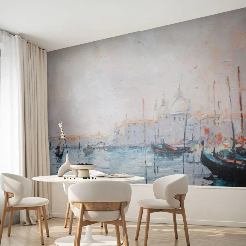 Fotobehang Premium Sand - Achter het water, achter de mist - Deel, Stad, Venetië - 350x256 cm