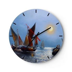 Wandklok - Klok - Zeilboten op het water in het maanlicht - 30x30cm - Nachtvangst - Moderne wanddecoratie voor woonkamer, keuken en slaapkamer ARTTOR