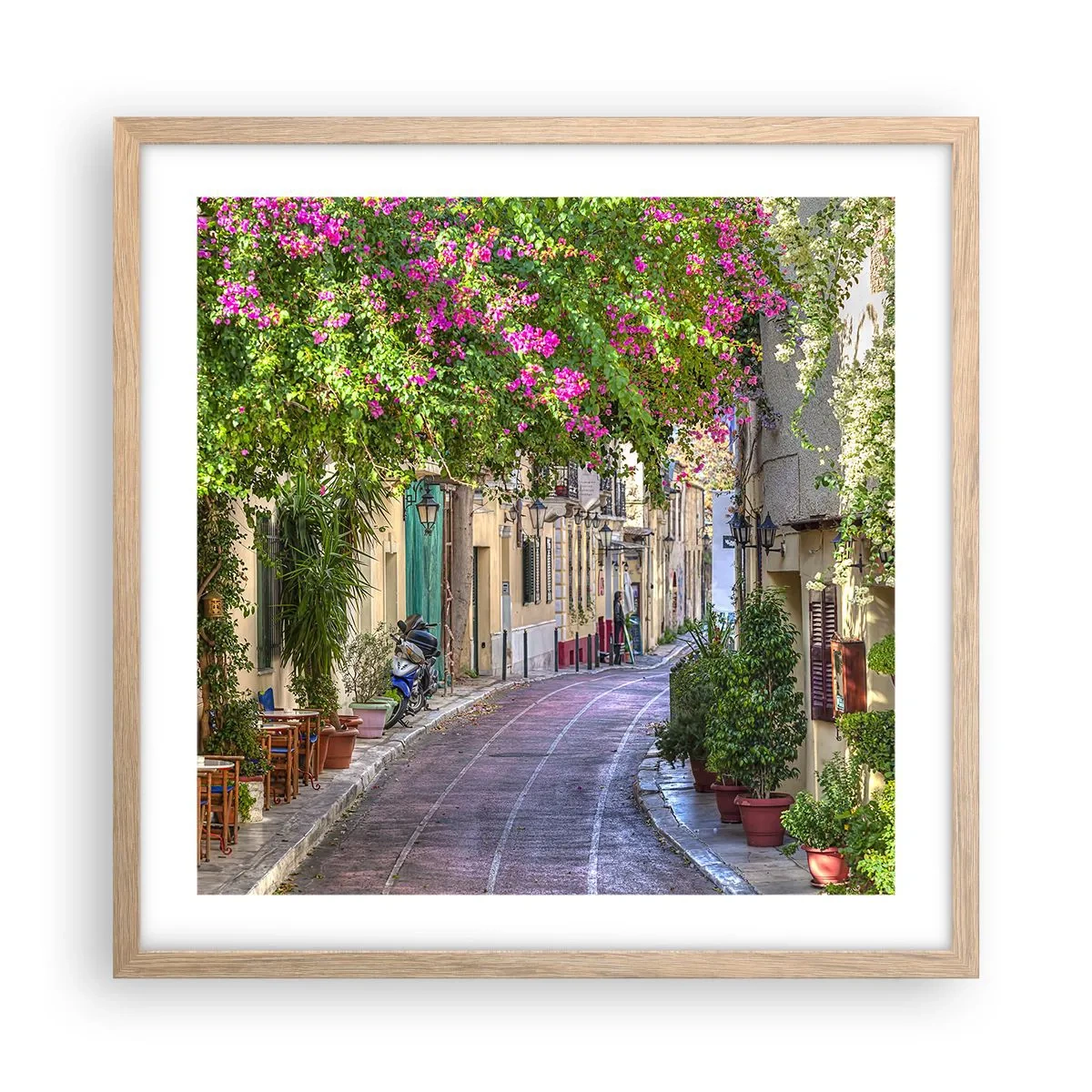 Een poster in een licht eiken lijst - Bloeiende steeg - 50x50 cm