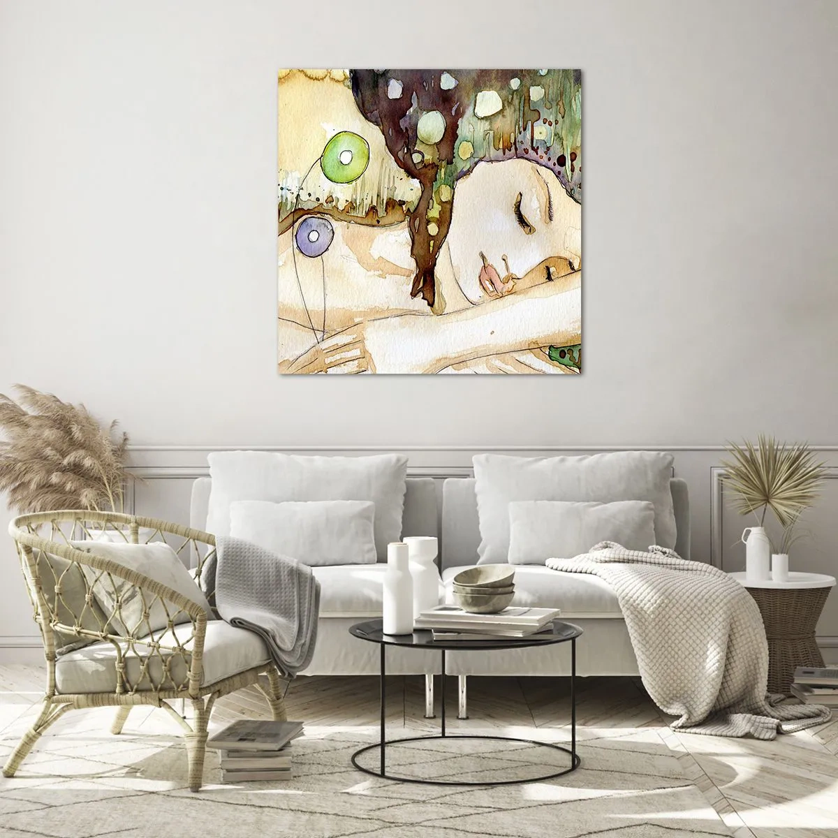 Schilderen op glas - Een smaragd-violette droom - 60x60 cm