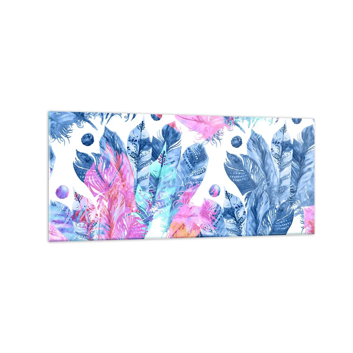 Schilderen op glas - Pluimen in roze en blauw - 120x50 cm