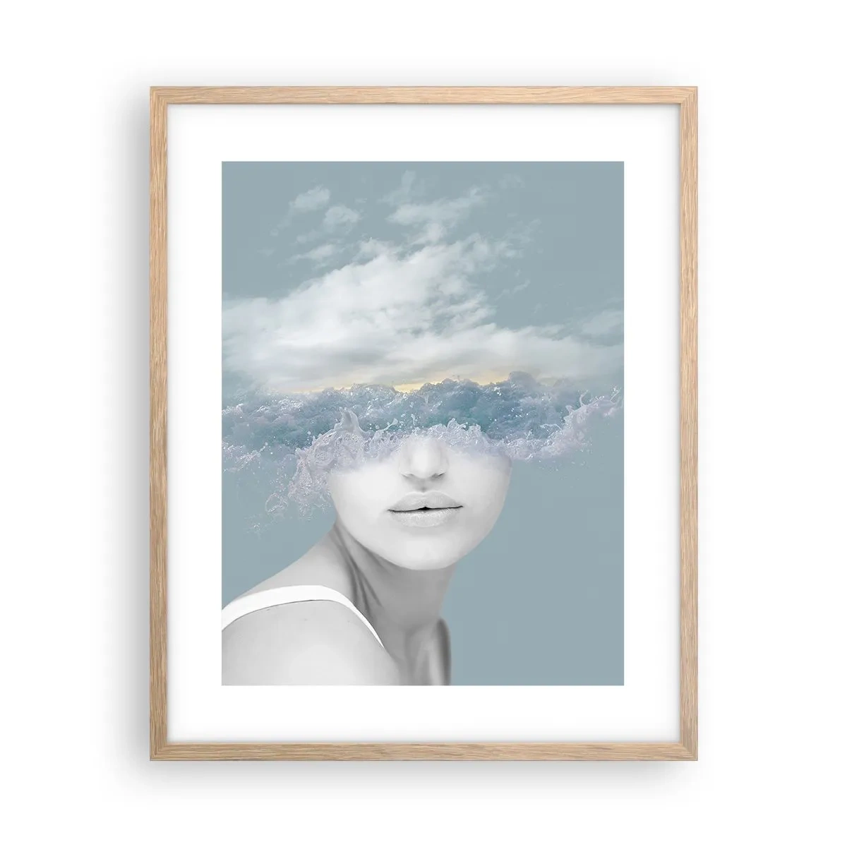 Een poster in een licht eiken lijst - Met hoofd in de wolken - 40x50 cm
