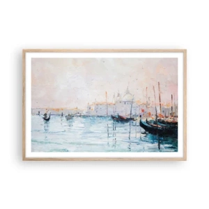 Een poster in een licht eiken lijst - Achter het water, achter de mist - 91x61 cm