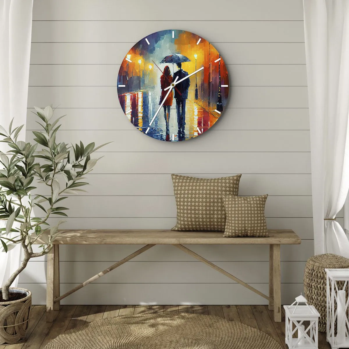 Wandklok - Klok - Samen – een kleurrijke nacht - 40x40 cm