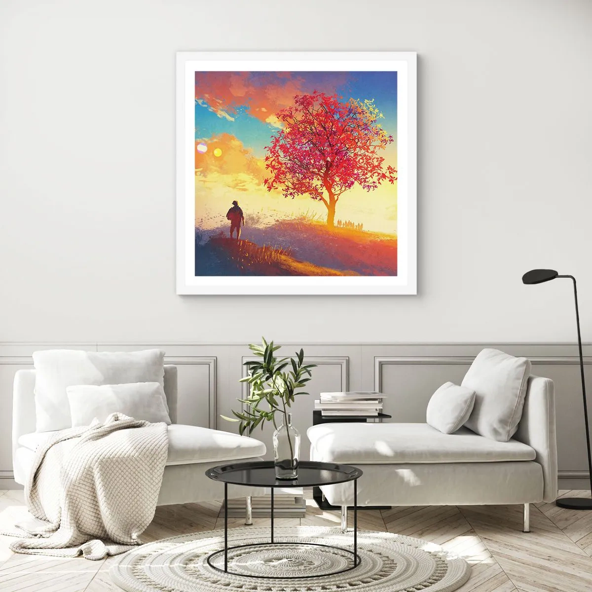 Poster in een witte lijst - Pelgrim bij de bestemming - 40x40 cm