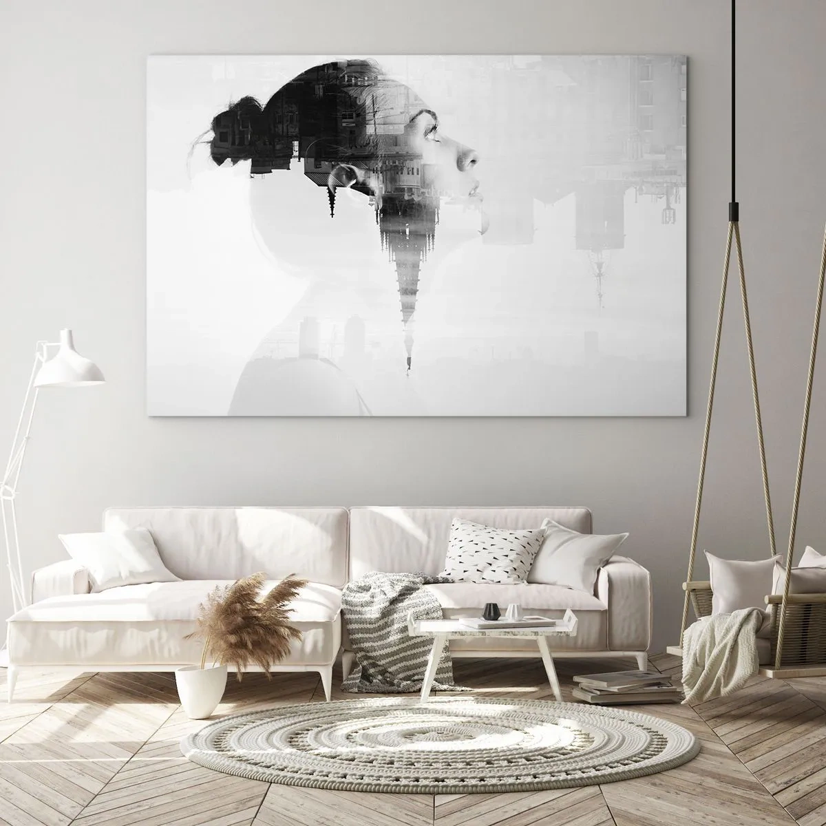 Schilderen op glas - Silhouet van een vrouw met architectonische elementen op de achtergrond - 70x50cm - Aan beide zijden van het glas - Moderne wanddecoratie voor woonkamer en slaapkamer ARTTOR