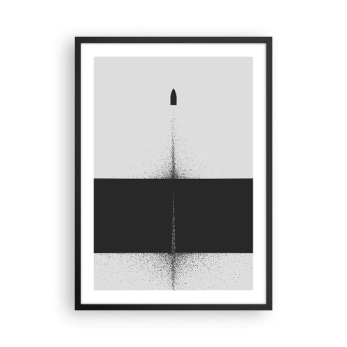 Poster in een zwarte lijst - Minimalistische abstractie met een raket op een gespleten achtergrond - 50x70cm - Rechtstreeks naar het doel - Moderne wanddecoratie voor woonkamer en slaapkamer ARTTOR