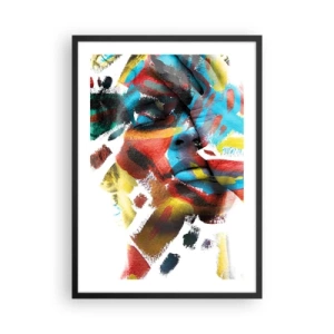 Poster in een zwarte lijst - Artistiek portret van een vrouw in abstracte kleuren - 50x70cm - Een kleurrijke persoonlijkheid - Moderne wanddecoratie voor woonkamer en slaapkamer ARTTOR