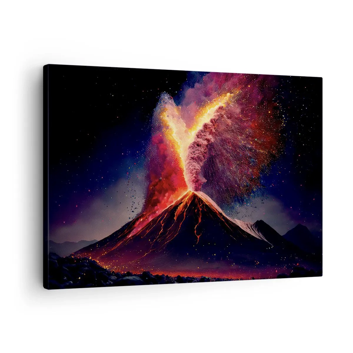 Schilderen op canvas - Een unieke vulkaanuitbarsting 's nachts met dynamische kleuren. - 70x50cm - Schoonheid en verschrikking - Moderne wanddecoratie voor woonkamer en slaapkamer ARTTOR