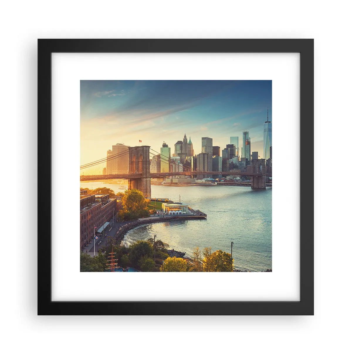 Poster in een zwarte lijst - Dageraad in de grote stad - 30x30 cm