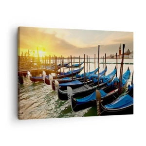 Schilderen op canvas - Gondels in Venetië in de ochtend in het licht van de opkomende zon - 70x50cm - Voordat de rumoer komt - Moderne wanddecoratie voor woonkamer en slaapkamer ARTTOR