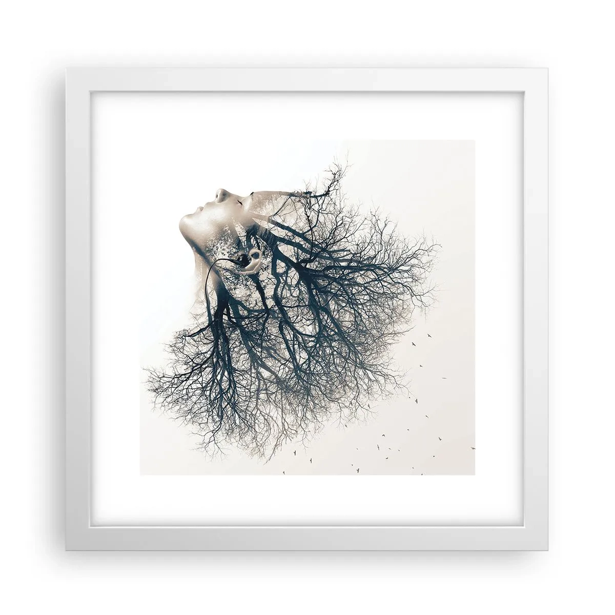 Poster in een witte lijst - Luisteren naar het gefluister van bomen - 30x30 cm