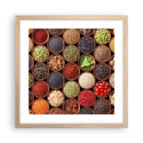 Een poster in een licht eiken lijst - Alle smaken van de wereld - 40x40 cm