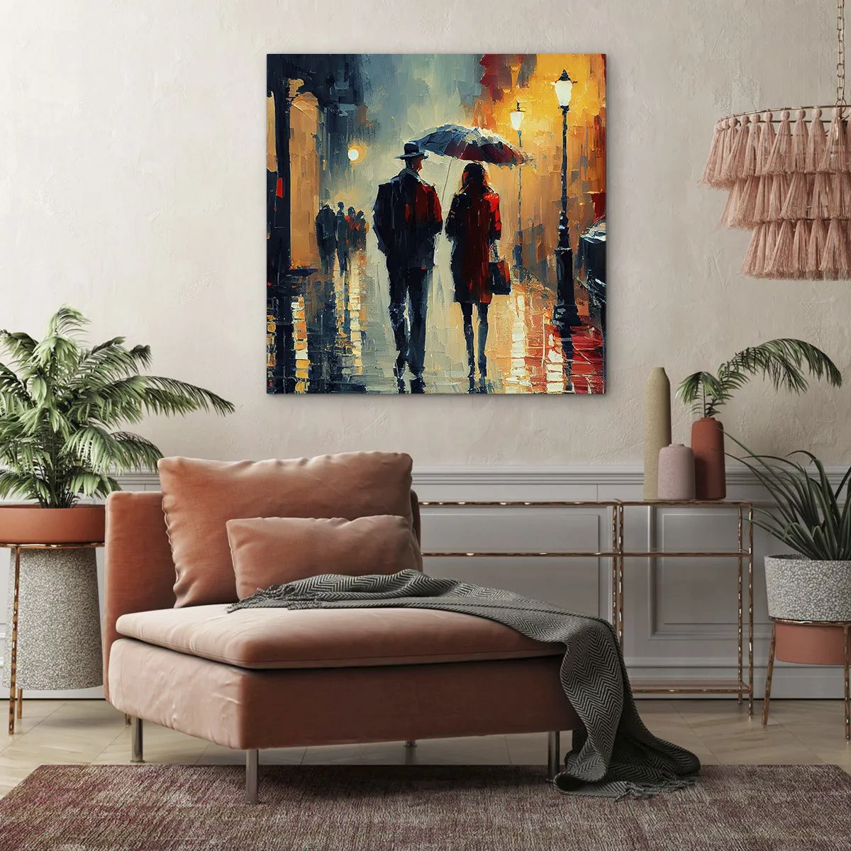 Schilderen op canvas - Stedelijk love strory - 70x70 cm