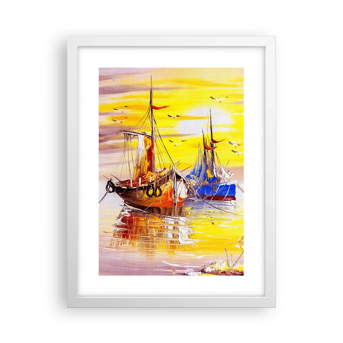 Poster in een witte lijst - Een welverdiende rust in de haven - 30x40 cm