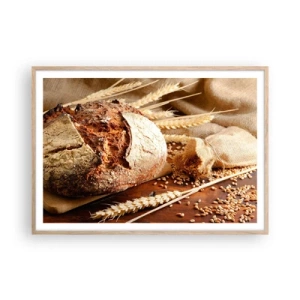 Een poster in een licht eiken lijst - Smakelijk, geurig, knapperig - 100x70 cm