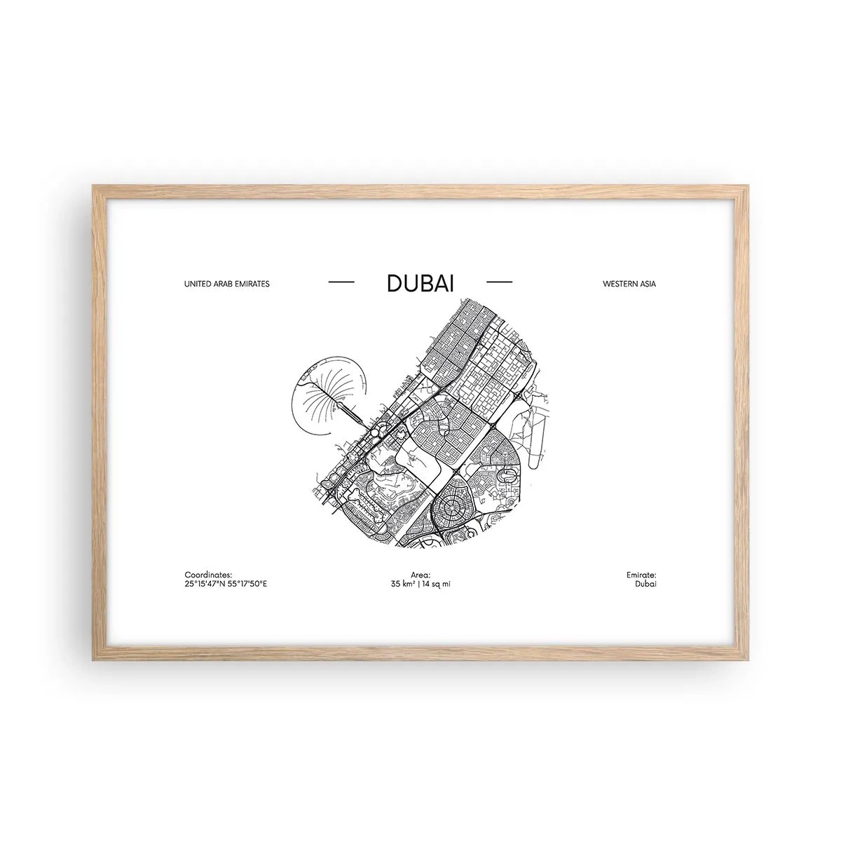 Een poster in een licht eiken lijst - Anatomie van Dubai - 70x50 cm
