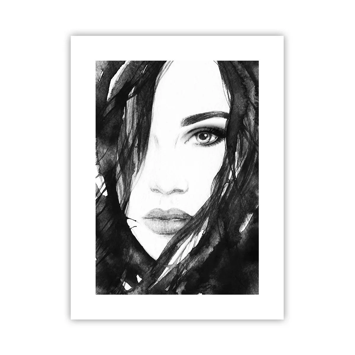 Poster - Portret van een dame in zwart en wit - 30x40 cm