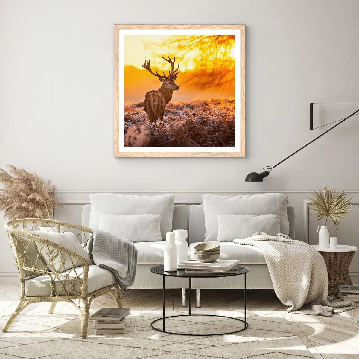 Een poster in een licht eiken lijst - Koning van het herfstbos - 30x30 cm