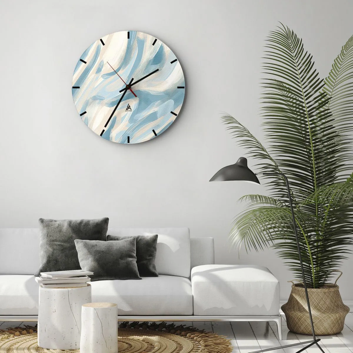 Wandklok - Klok - Abstracte pastelstrepen in blauw en beige - 30x30cm - Lente briesjes - Moderne wanddecoratie voor woonkamer, keuken en slaapkamer ARTTOR