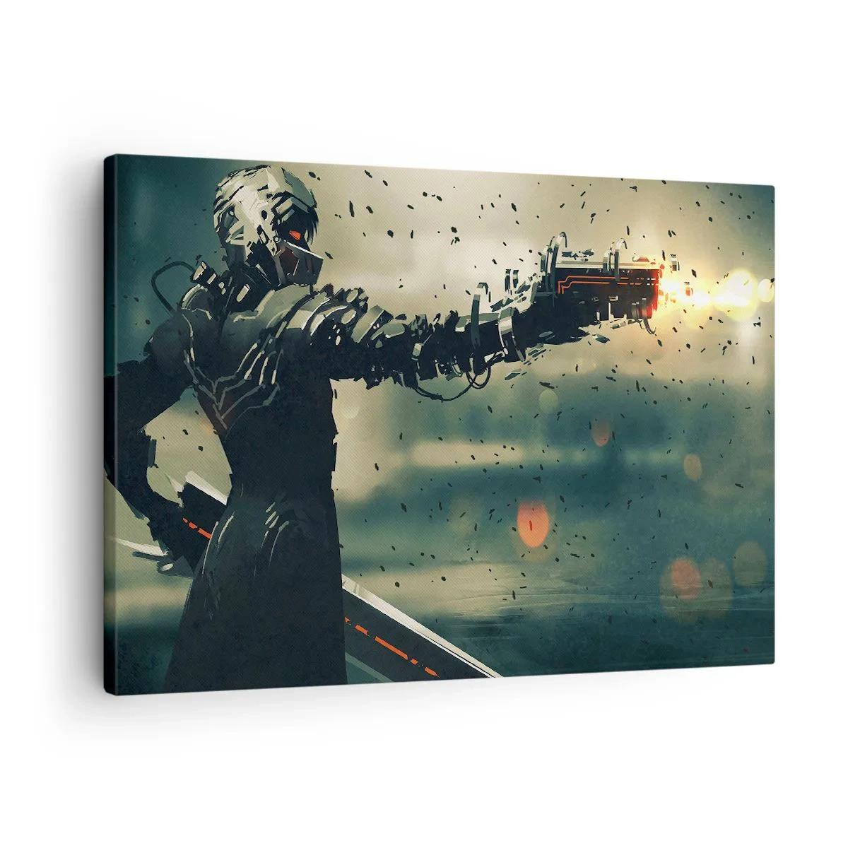 Schilderen op canvas - Cybernetische krijger met futuristische wapens - 70x50cm - Dodelijke wapens - Je eigen Terminator - Moderne wanddecoratie voor woonkamer en slaapkamer ARTTOR
