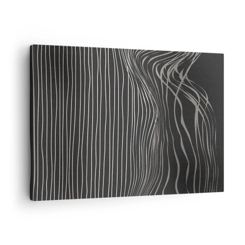 Schilderen op canvas - Witte lijnen op een donkergrijze achtergrond in een abstracte opstelling - 70x50cm - Ritme en accent - Moderne wanddecoratie voor woonkamer en slaapkamer ARTTOR