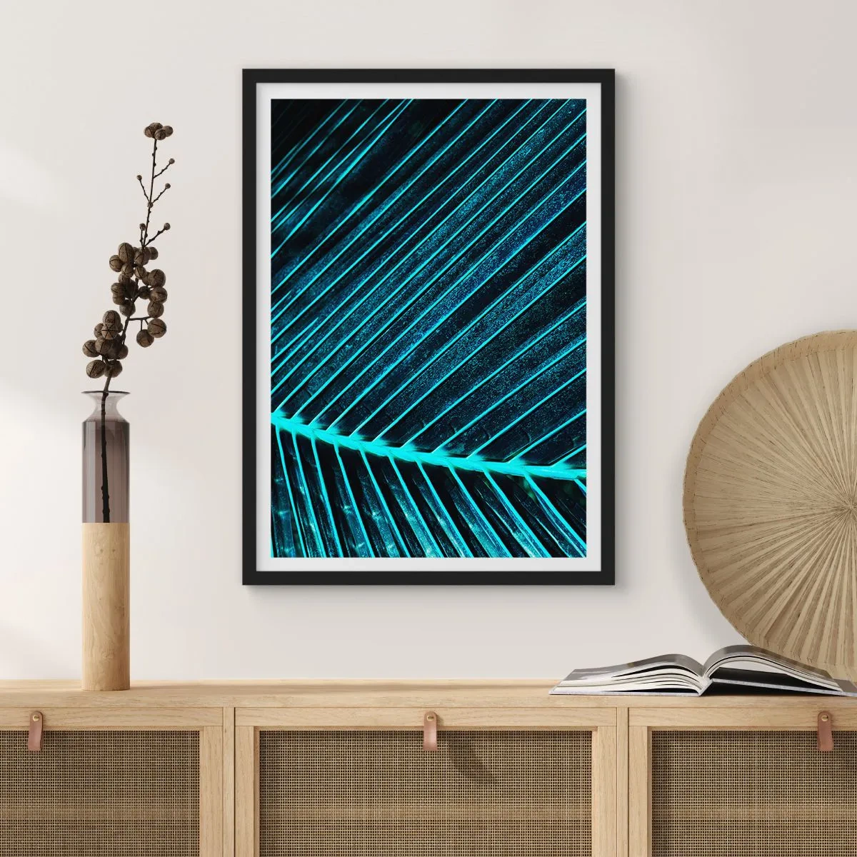 Poster in een zwarte lijst - Abstracte bladstructuur in neonkleuren - 50x70cm - Groene textuur - Moderne wanddecoratie voor woonkamer en slaapkamer ARTTOR