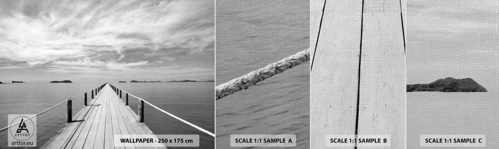 Fotobehang Monster Premium Canvas - Of misschien een reis... - Landschap, Zee, Houten brug - 100x30 cm