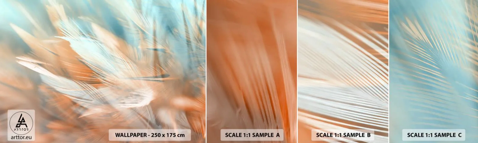 Fotobehang Monster Zelfklevend Deluxe Sticker - In het land van zachtheid - Delicaat, Veren, Minimalisme - 100x30 cm