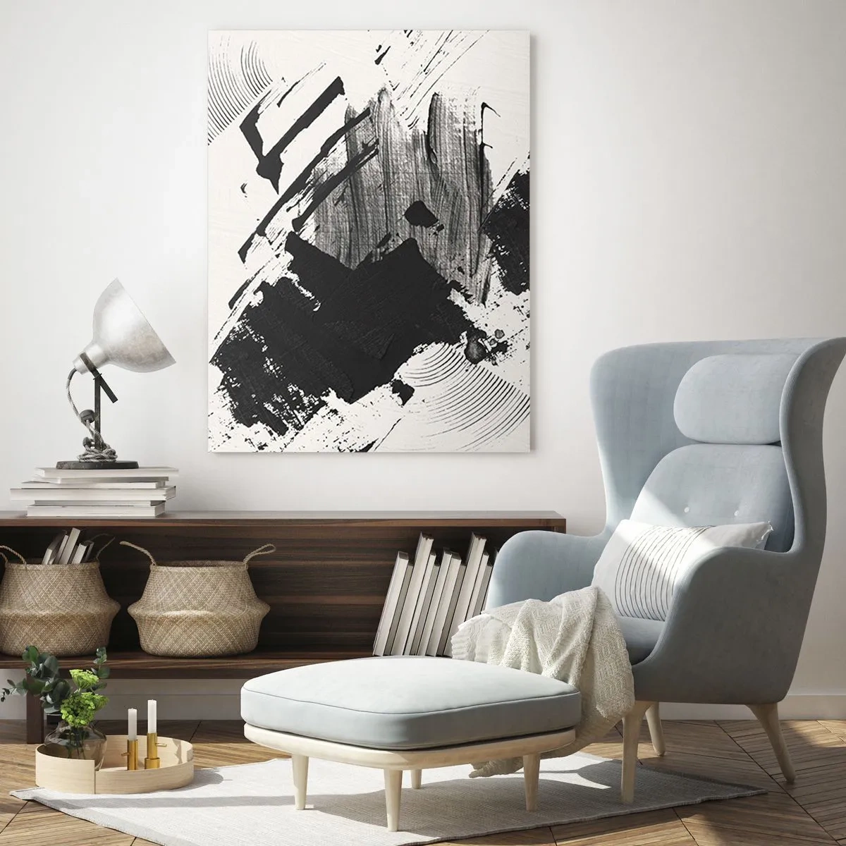 Schilderen op glas - Abstractie – expressie van zwart - 50x70 cm
