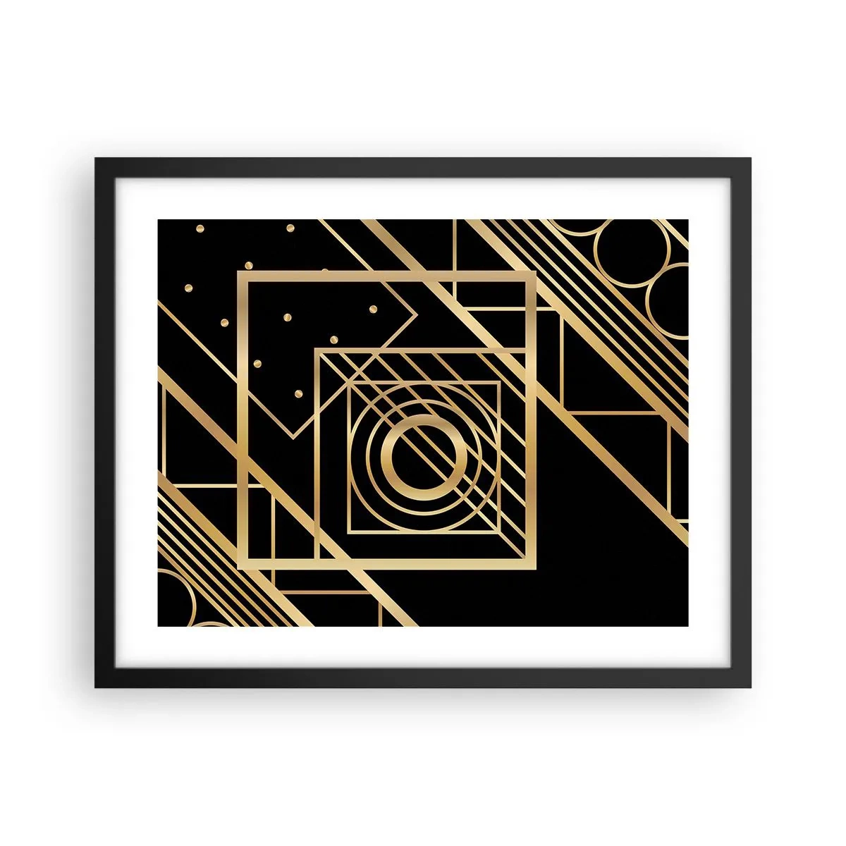 Poster in een zwarte lijst - Gouden geometrie - 50x40 cm